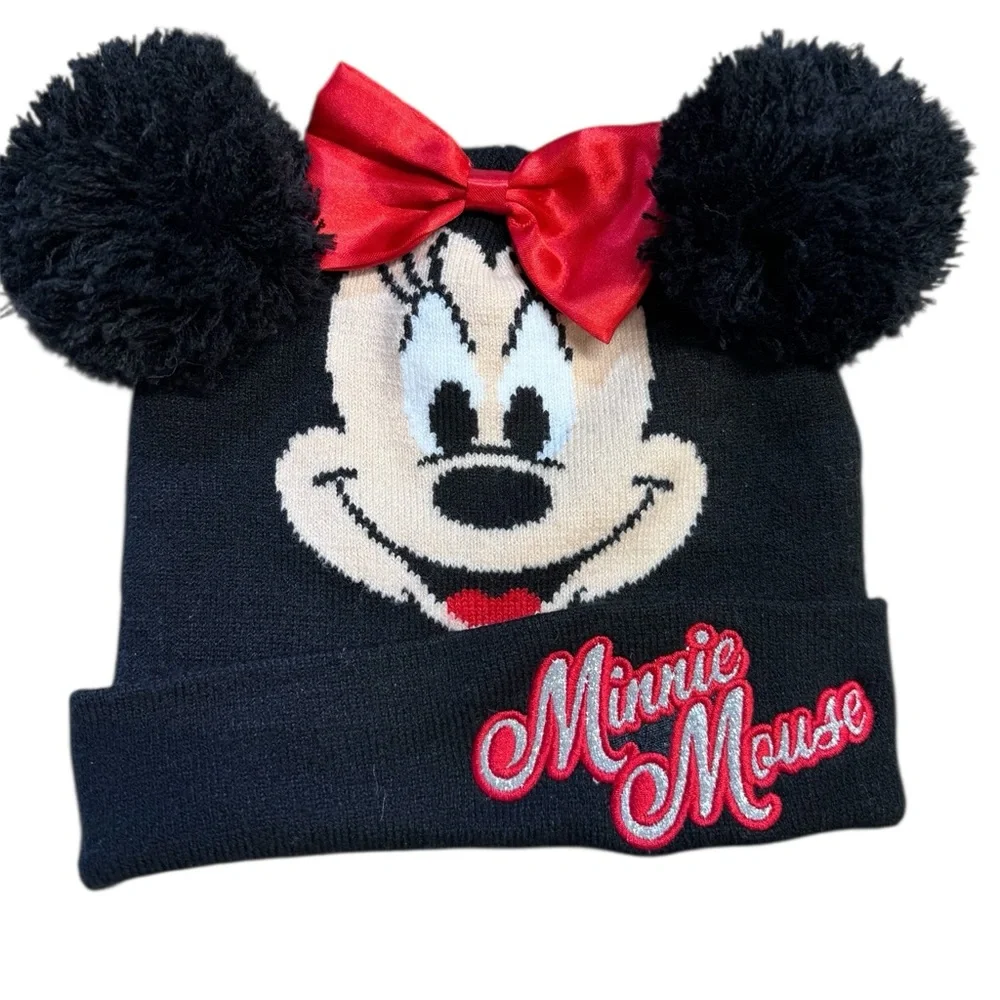 Disney Minnie Mouse Pom-Pom Ear Beanie - Black & Red